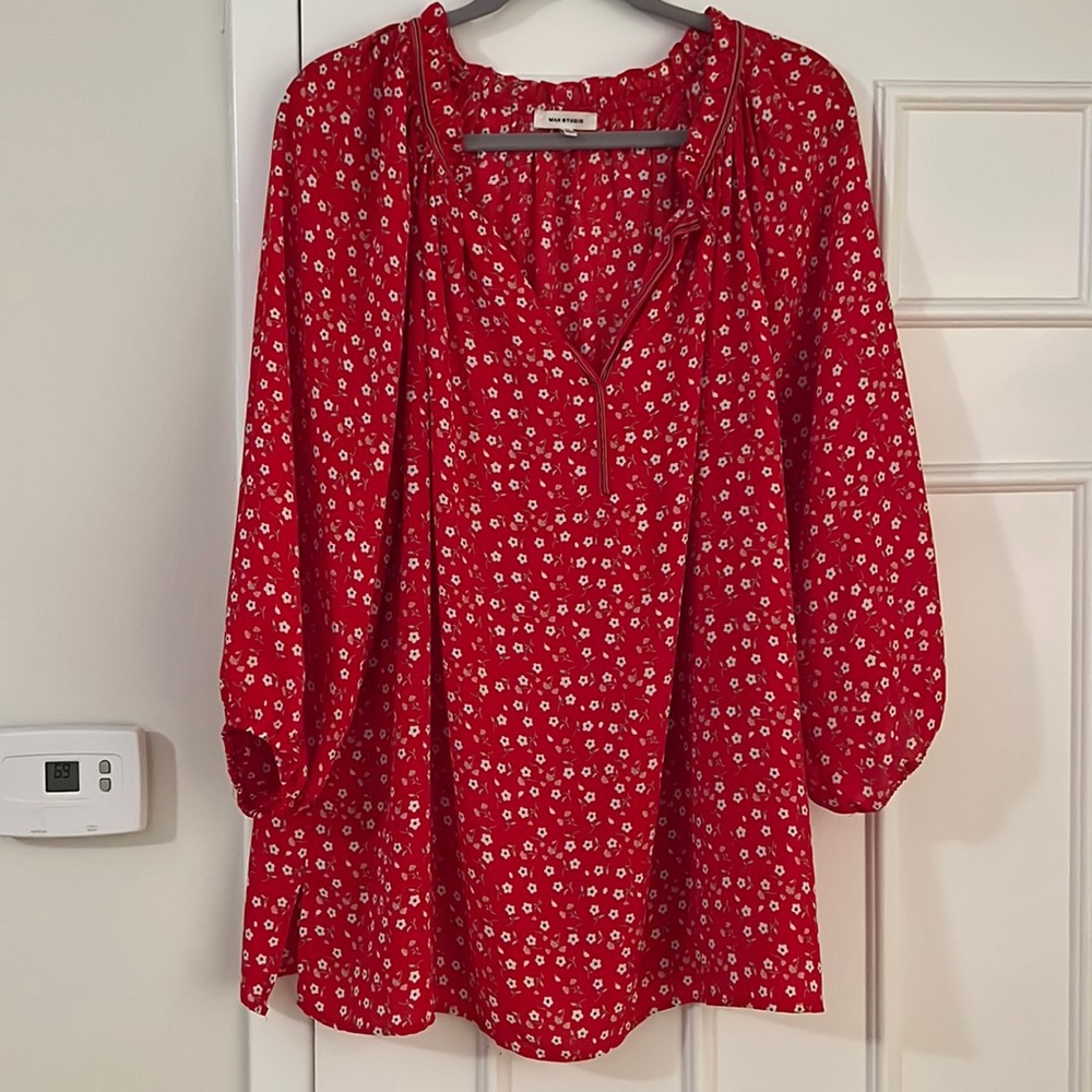 Max Studio Red Floral Blouse